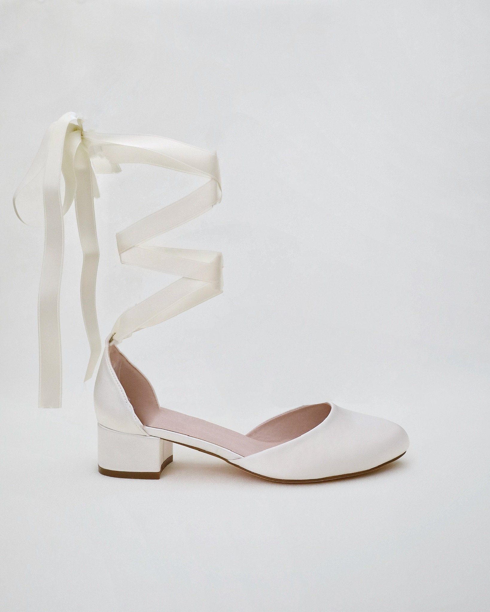 Ivory Round Toe Satin Block Heel With Ballerina Lace Up Women Wedding Shoes Bridal Shoes Bridal Heels Wedding Heels Etsy Canada