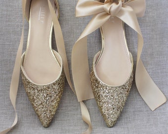 glitter pointed flat shoes