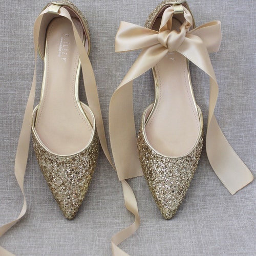 White Rock Glitter Flats With Back Satin Bow Bridal Shoes - Etsy