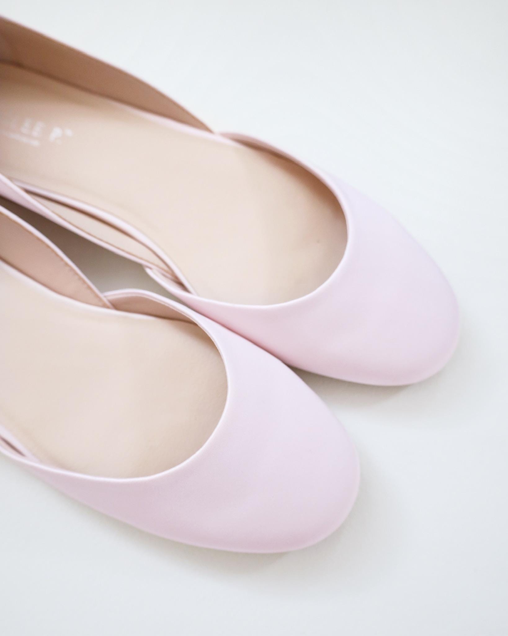 Dusty Pink Satin Round Toe Bridal Flat With Ballerina Lace up - Bridal ...