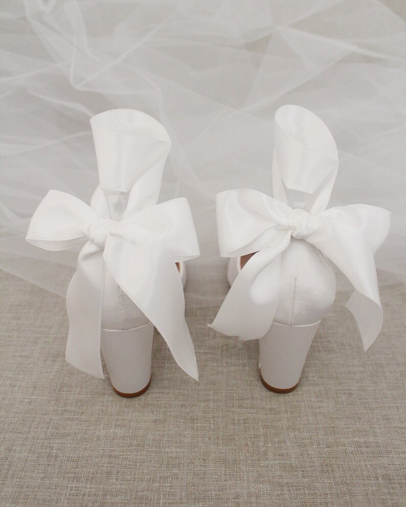white satin block heels