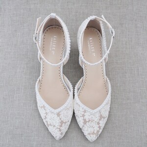 White & Ivory Crochet Lace Almond Toe Block Heels With MINI - Etsy