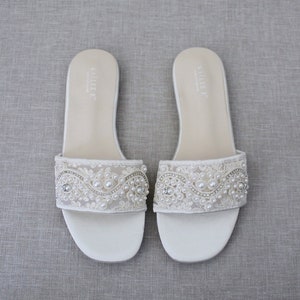 Ivory Crochet Lace Slip on Flat Sandals With SMALL PEARL APPLIQUE Bridal Sandals Bridesmaids Sandals Wedding Sandals Bride Slippers Etsy Canada