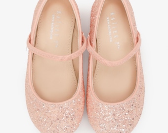 Dusty Pink Rock Glitter Maryjane Flats for Flower Girls Shoes, Girls Shoes, Party Shoes, Blush Pink Shoes, Holiday Shoes