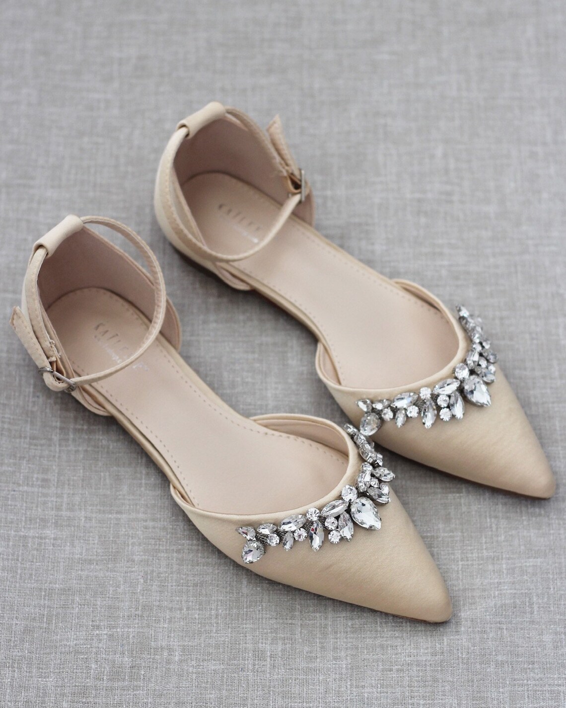 Champagne Pointy Toe Flats with Sparkly TEARDROP RHINESTONES image 1