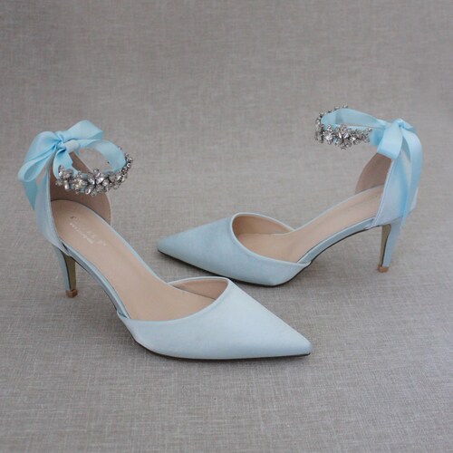 light blue mid heels