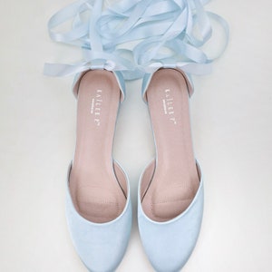 Light Blue Round Toe Satin Block Heel with Ballerina Lace Up, Women Wedding Shoes, Bridal Heels, Wedding Heels, Something Blue image 2