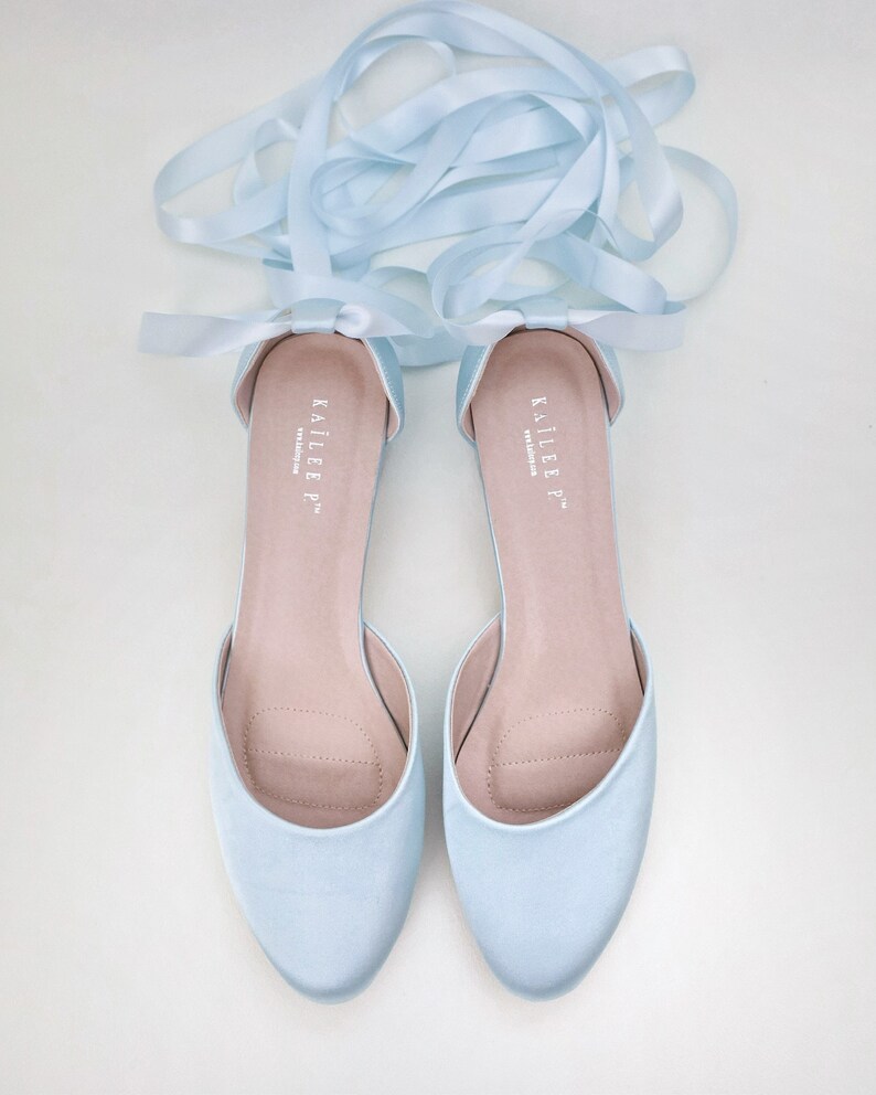 Light Blue Round Toe Satin Block Heel with Ballerina Lace Up, Women Wedding Shoes, Bridal Heels, Wedding Heels, Something Blue image 2