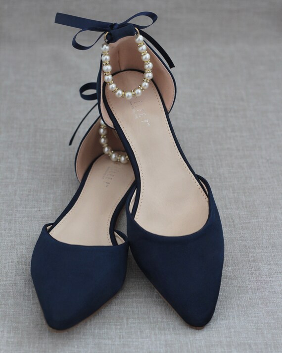 navy satin flats