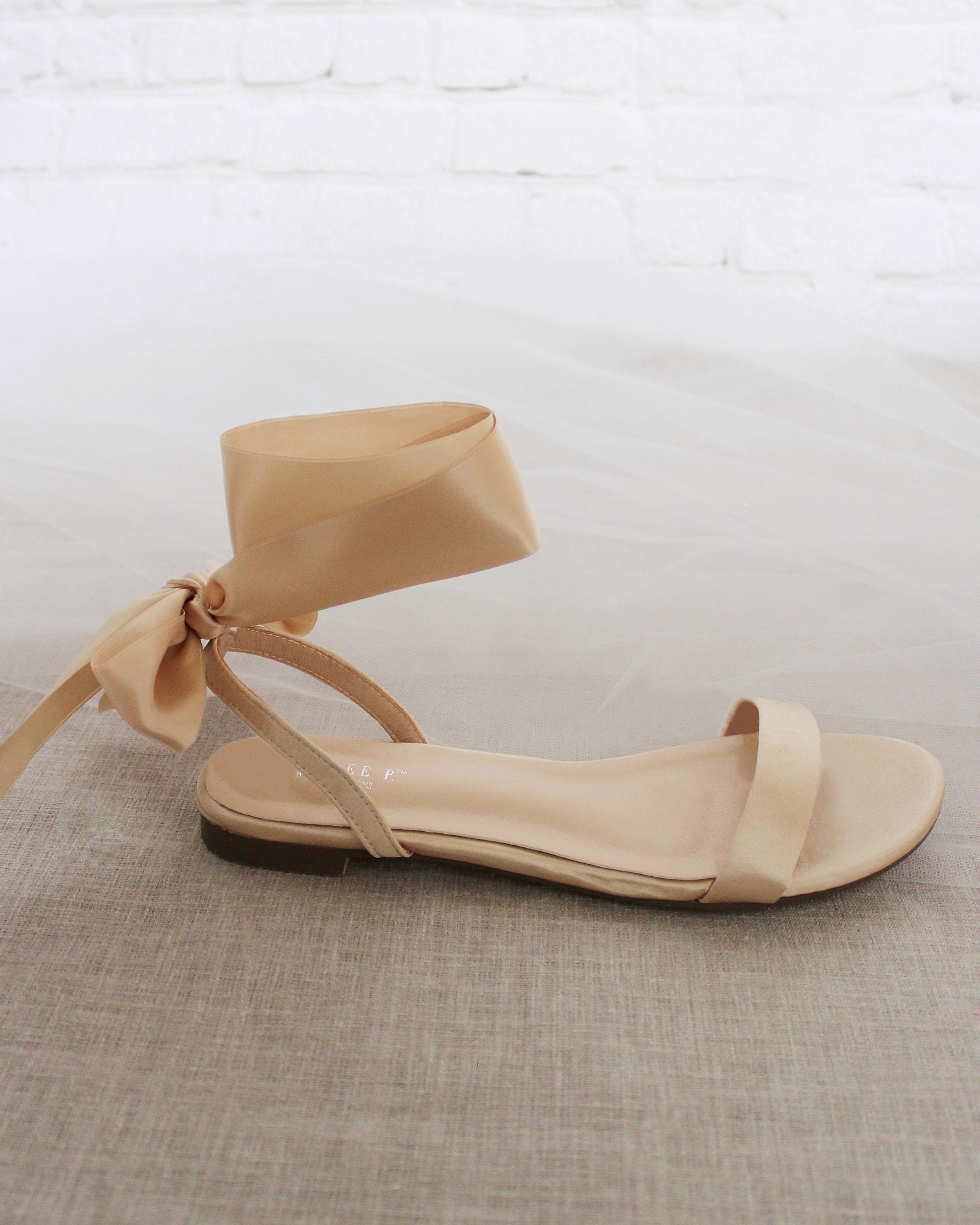 champagne satin sandals