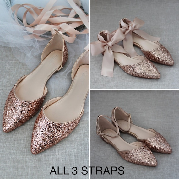 Rose Gold Rock Glitter Mary Jane Flats para zapatos de niñas de