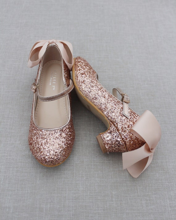 Rose Gold Rock Glitter Mary Jane Heels With Added Blush Satin Etsy