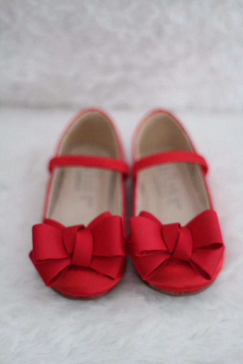 Valentines Day Shoes RED Satin Maryjane with GROSGRAIN BOW for flower girl shoes Toddler Girl Shoes
