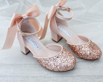 Rose Gold Rock Glitter Block Heel With 