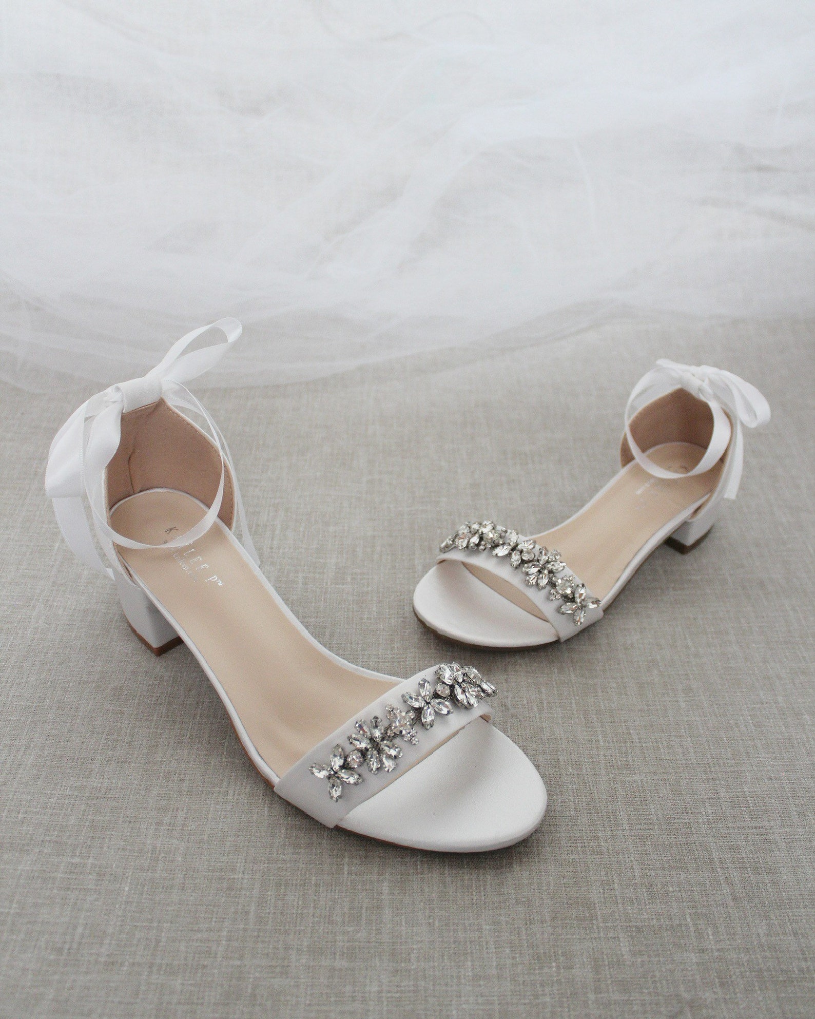 white satin block heels