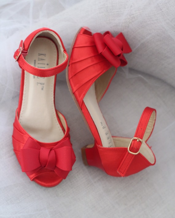 red satin sandals
