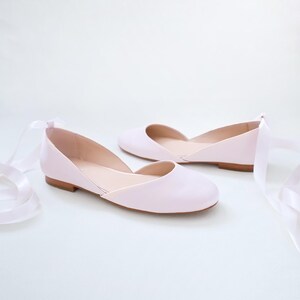 Dusty Pink Satin Round Toe Bridal Flat With Ballerina Lace up - Bridal ...