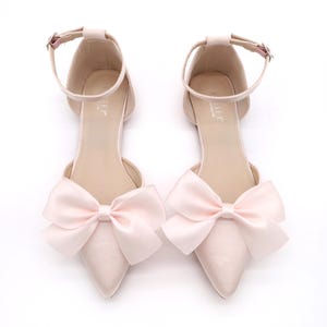 Dusty Pink Satin Pointy Toe flats with Front Satin Bow, Women Wedding Shoes, Blush Pink Bridesmaid Shoes, Women Shoes