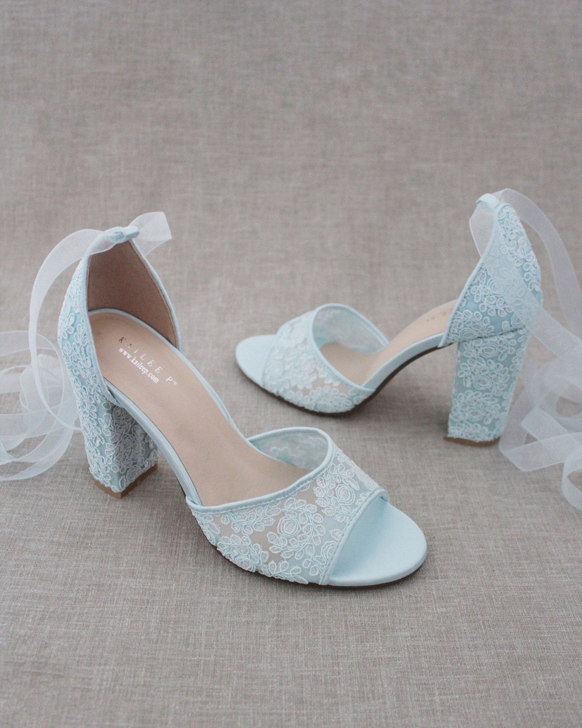 Light Blue Crochet Lace Block Heel Sandals With Ballerina Lace - Etsy
