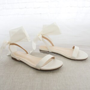 Ivory Satin Flat Sandal with WRAPPED SATIN TIE, Bridesmaid Shoes, Women Sandals, Kids Sandals, Mommy and Me Shoes image 2