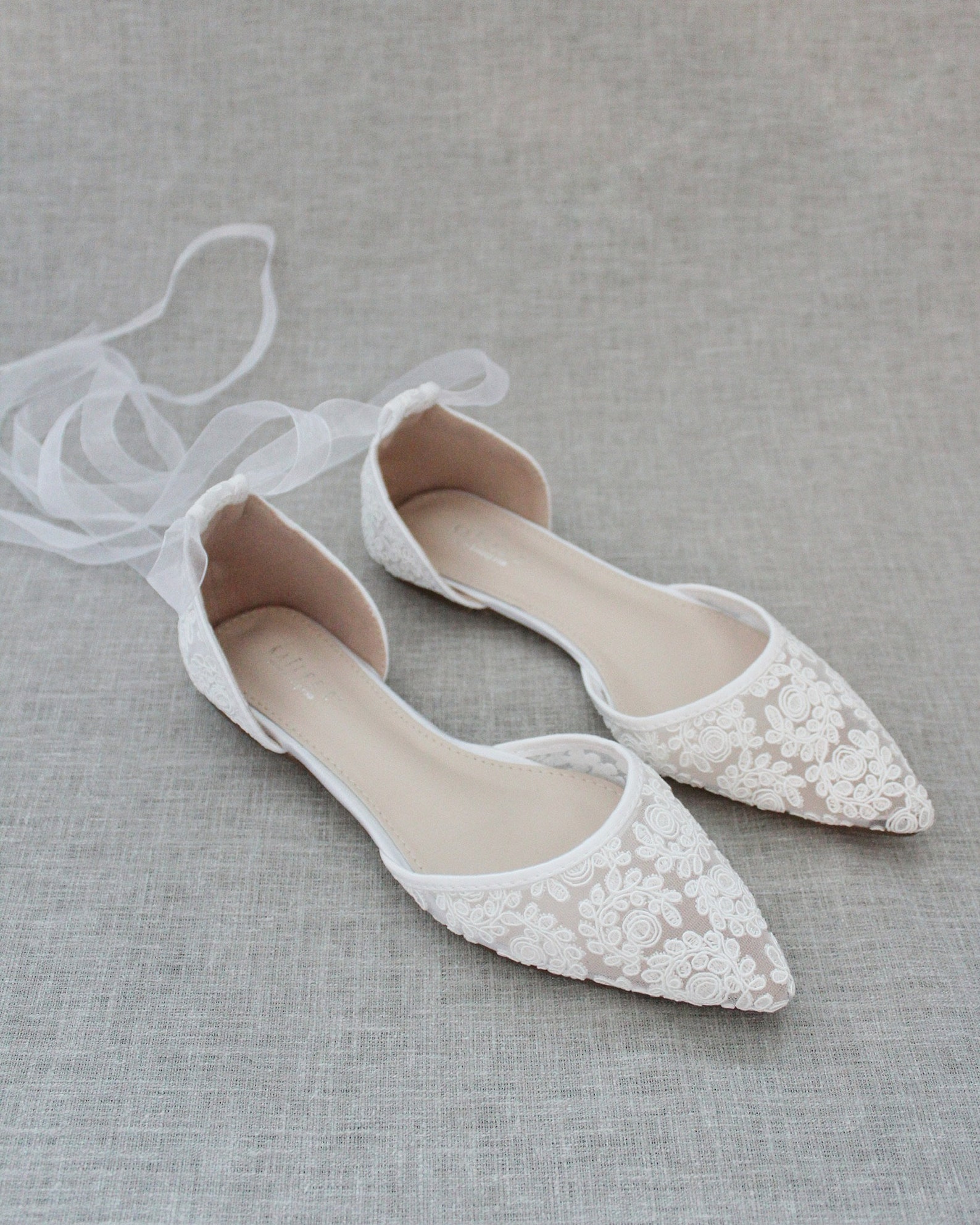 White Crochet Lace Pointy Toe Flats Women Wedding Shoes - Etsy