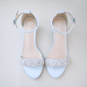 Light Blue Satin Block Heel Sandal with Rhinestones Chassia Flower, Women Sandals, Bridesmaid Shoes, Something Blue, Bridal Heel Sandals image 4