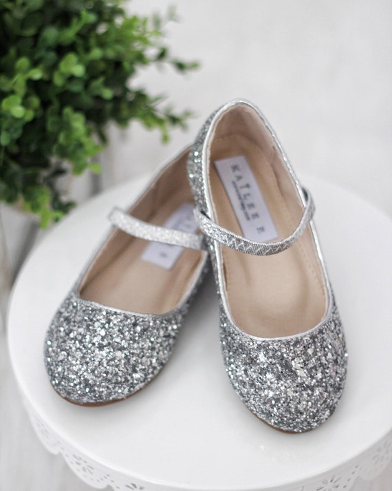 Silver Rock Glitter Mary Jane Flats Infant Girl Shoes | Etsy