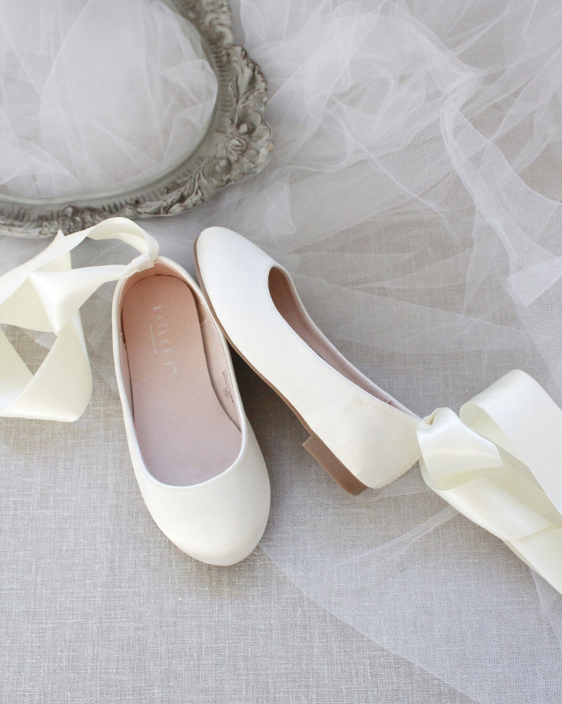 Kids Shoes Ivory Satin Flats with Satin Ankle Tie Flower girls shoes, Baptism Shoes, Communion shoes, Kids Ballerina Shoes image 4
