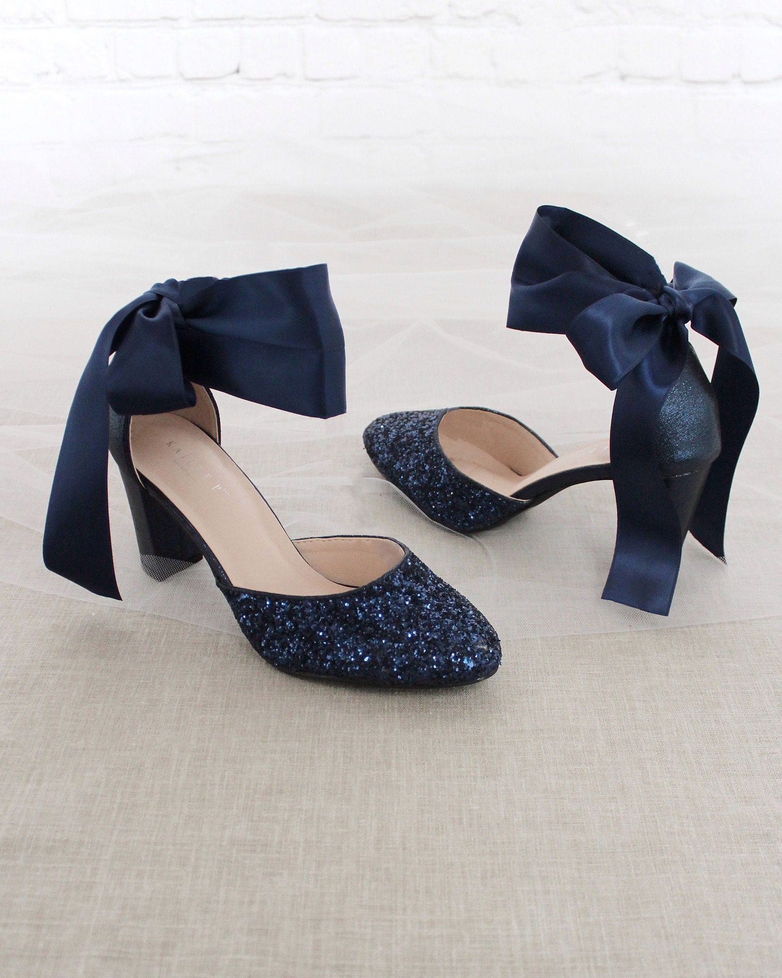 blue glitter block heels