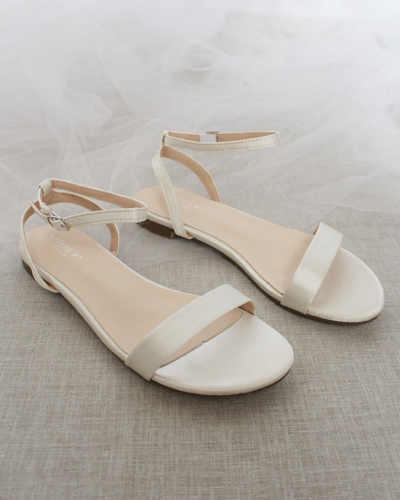 Ivory Satin Flat Sandal with WRAPPED SATIN TIE, Bridesmaid Shoes, Women Sandals, Kids Sandals, Mommy and Me Shoes image 6