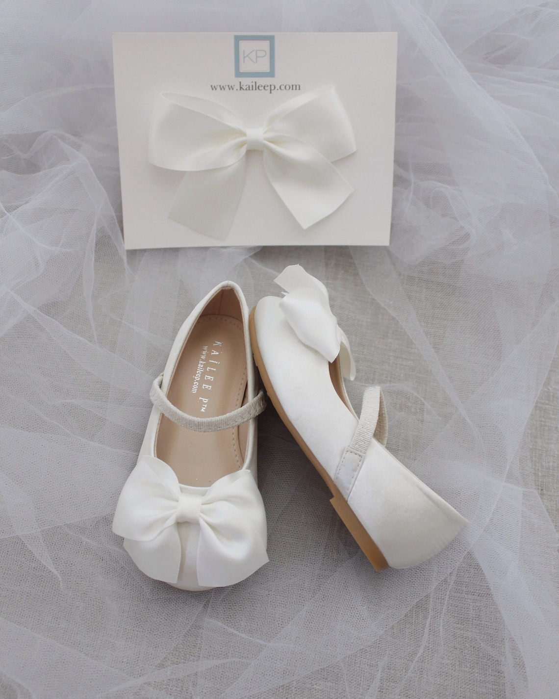 Ivory Satin Mary Jane Flats With FRONT SATIN BOW Perfect for Weddings ...