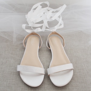 White Satin Flat Sandal with Ballerina Lace Up, Bridesmaid Shoes, Women Sandals, Kids Sandals, Mommy and Me Shoes image 2