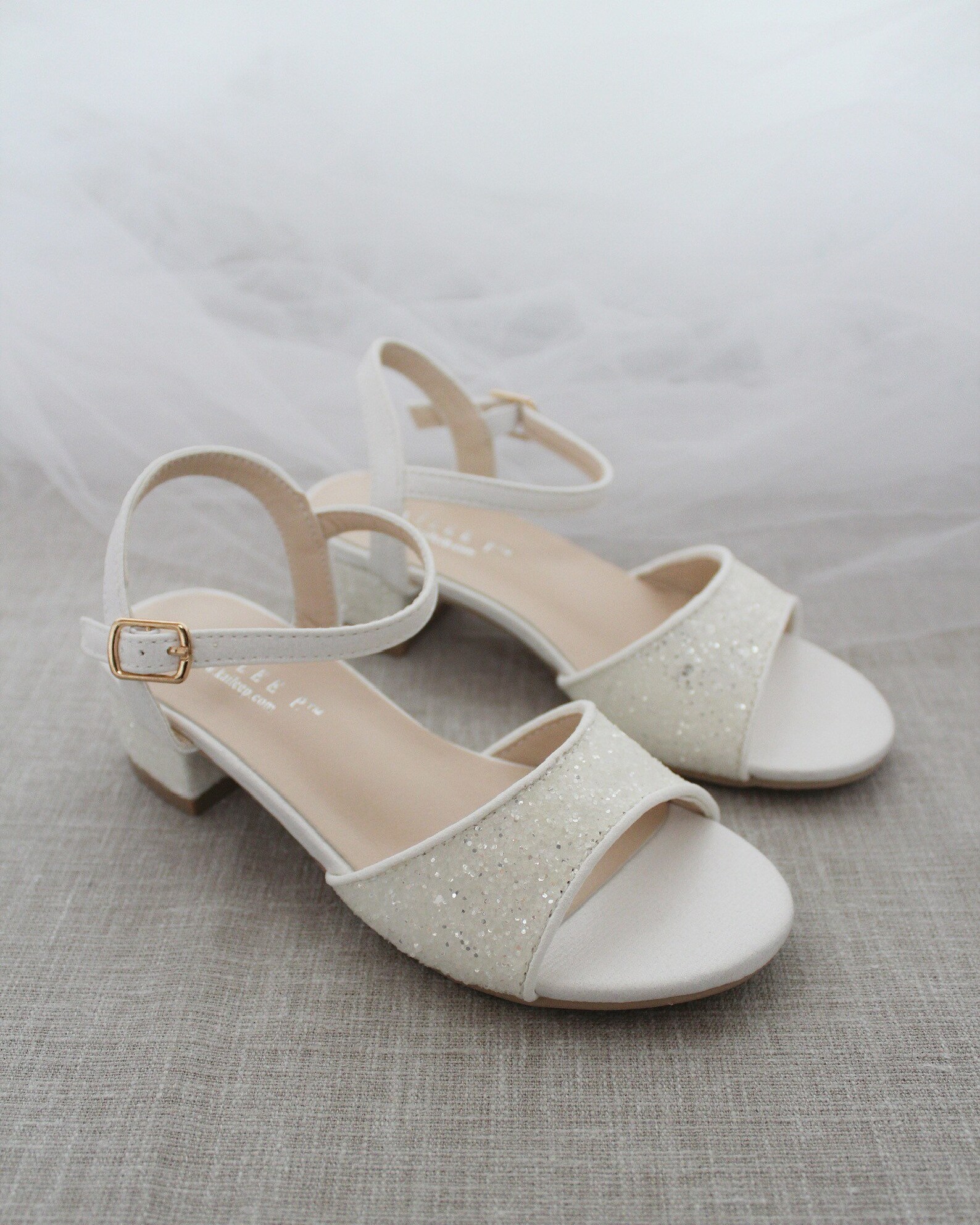 white glitter block heels