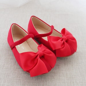Red Satin Mary Jane With FRONT SATIN BOW for Fall Flower Girls Shoes ...