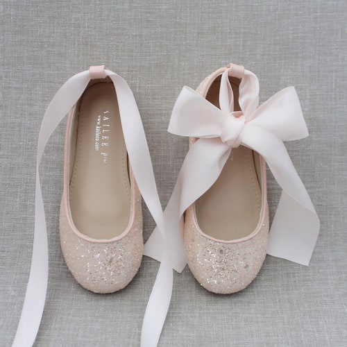 Women & Kids Shoes Dusty Pink Satin Flats With PEARLS ANKLE - Etsy