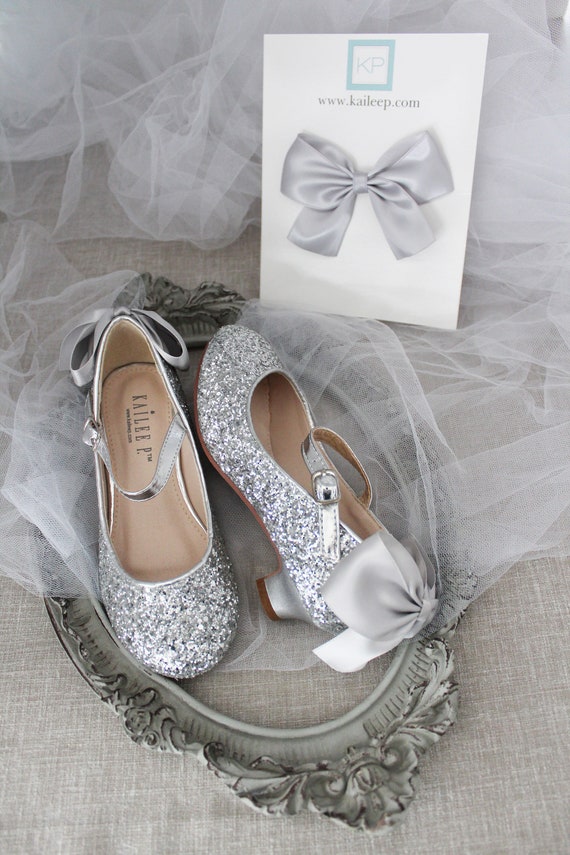 flower girl dress shoes silver