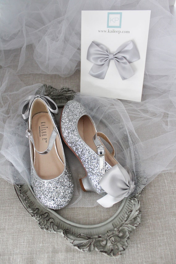 silver flower girl shoes