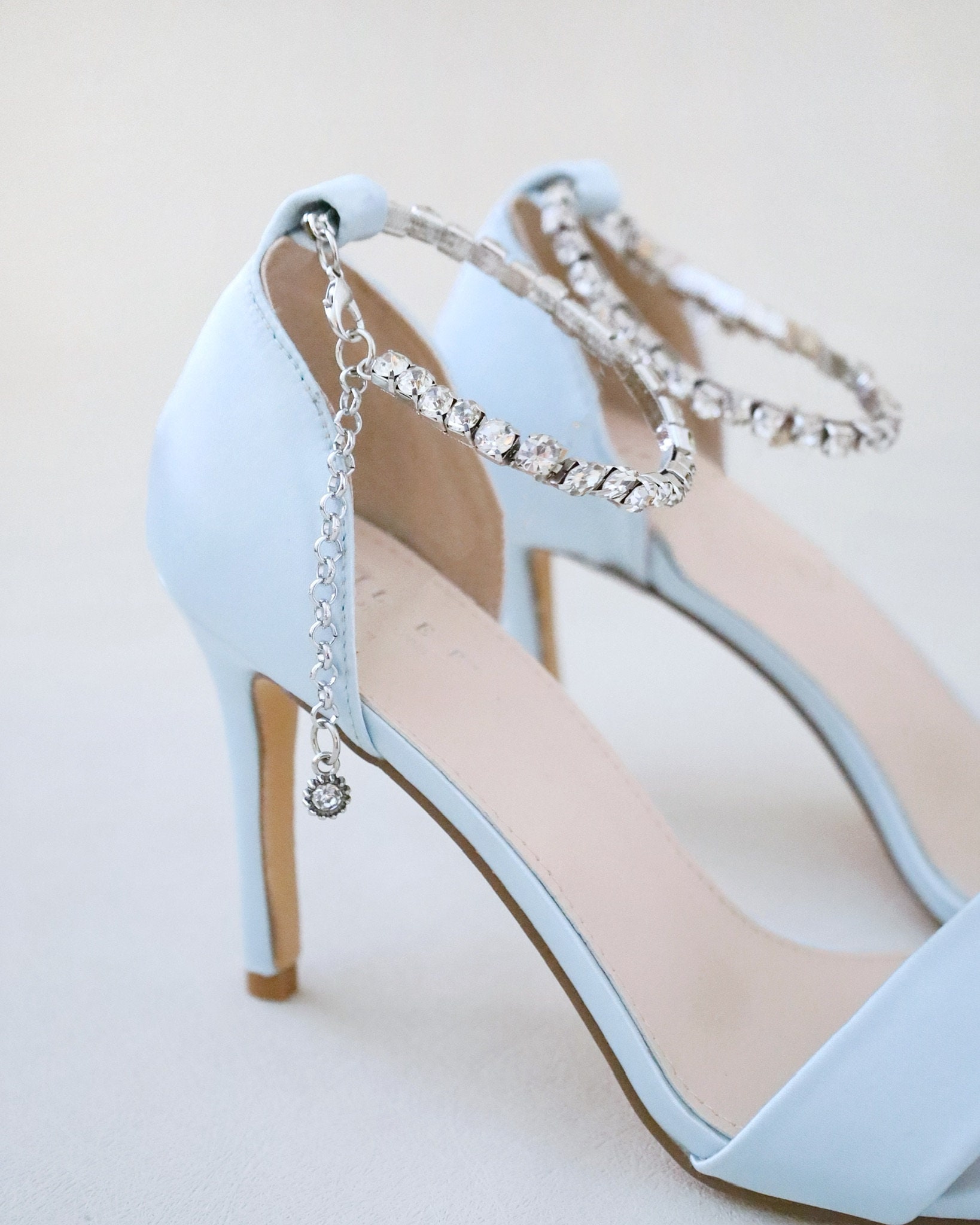 Light Blue Satin Pointy Toe Pump Low Heel with Teardrop Rhinestones -  Bridesmaids Shoes, Bridal Shoes, Wedding Shoes