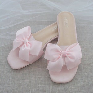Pink Satin Slip on Sandals With Satin Bow Bridal Sandals - Etsy