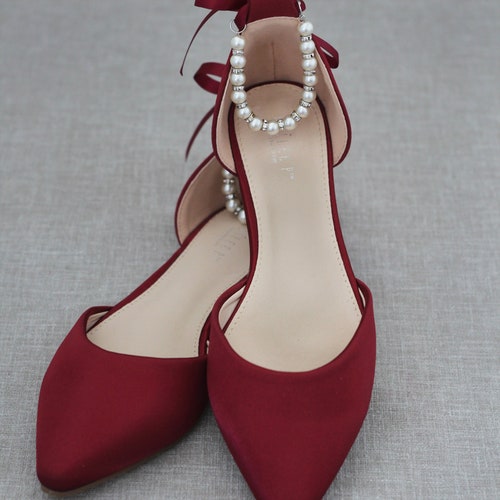 Burgundy Satin Pointy Toe HEELS With FLORAL RHINESTONES Ankle - Etsy