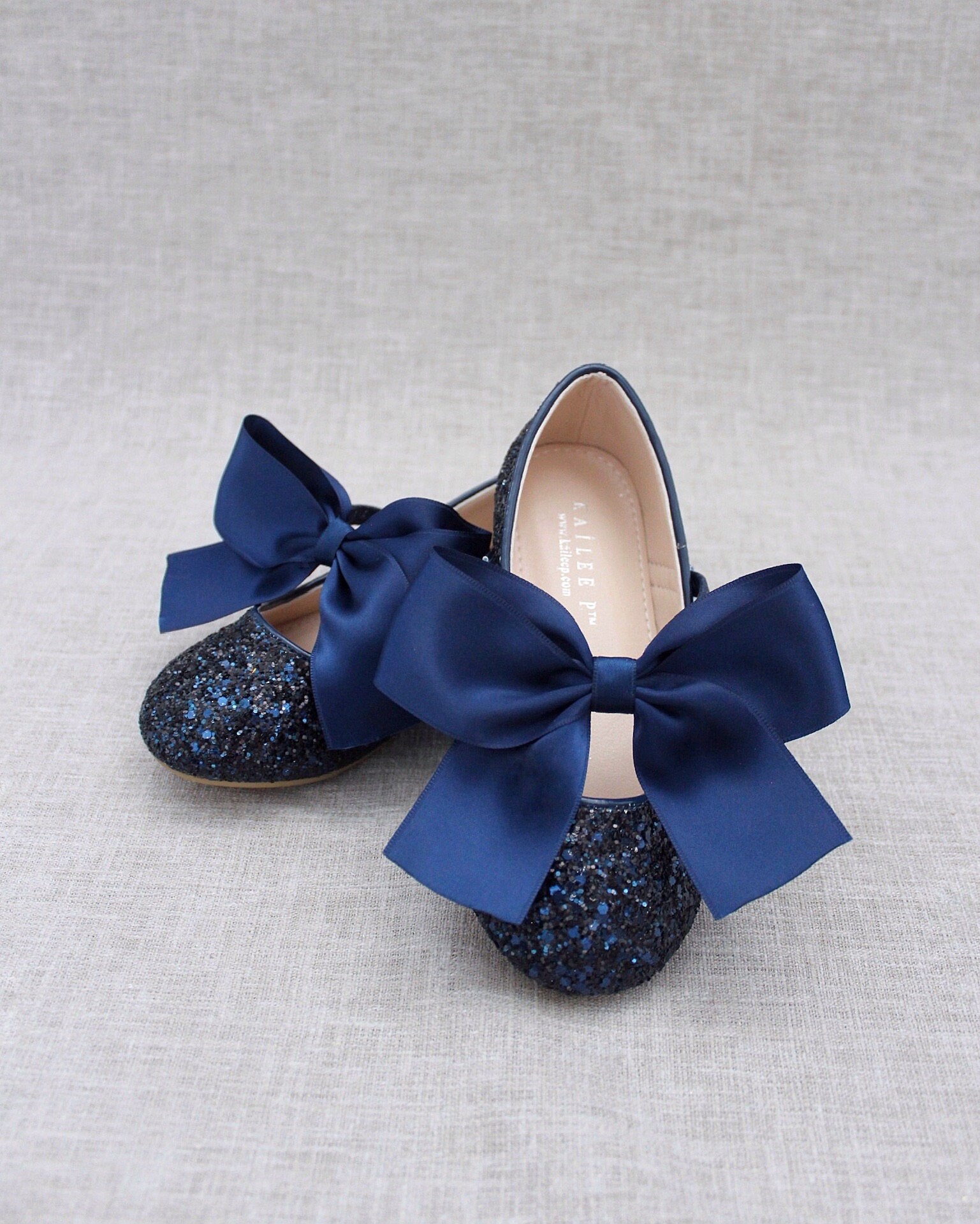 Navy Rock Glitter Mary Jane With NAVY SATIN BOW for Flower Girls ...
