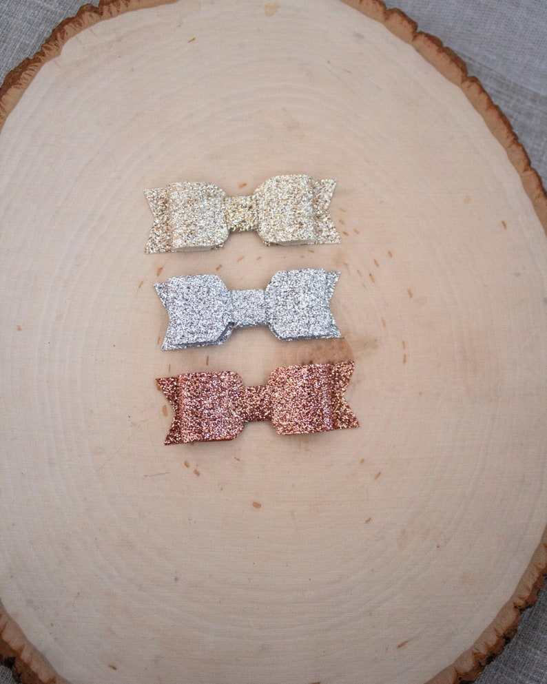 Bow Glitter HAIR CLIPS for Girls Gold Fine Glitter Silver Etsy