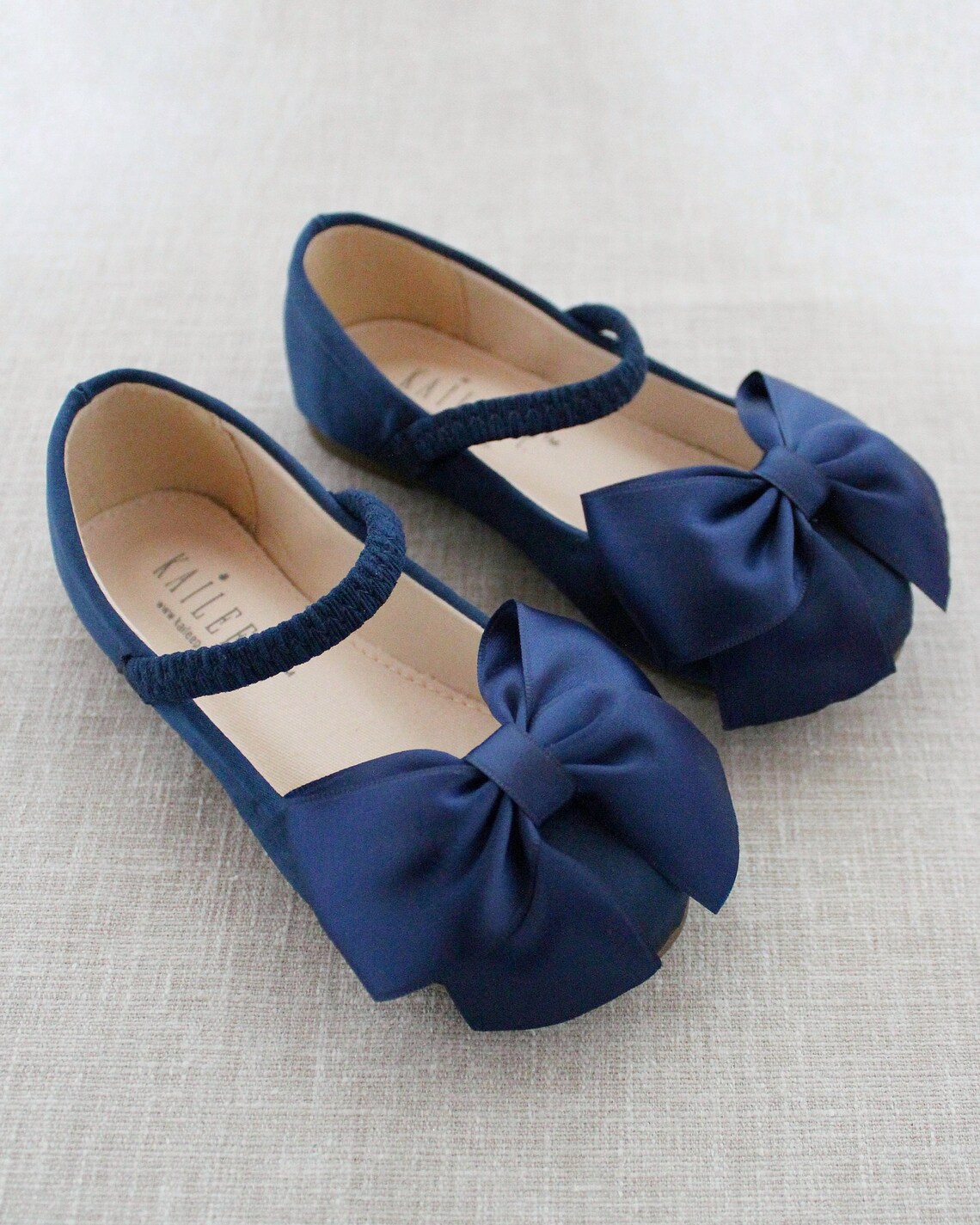 Navy Satin Mary Jane With FRONT SATIN BOW for Fall Flower Girls Shoes ...