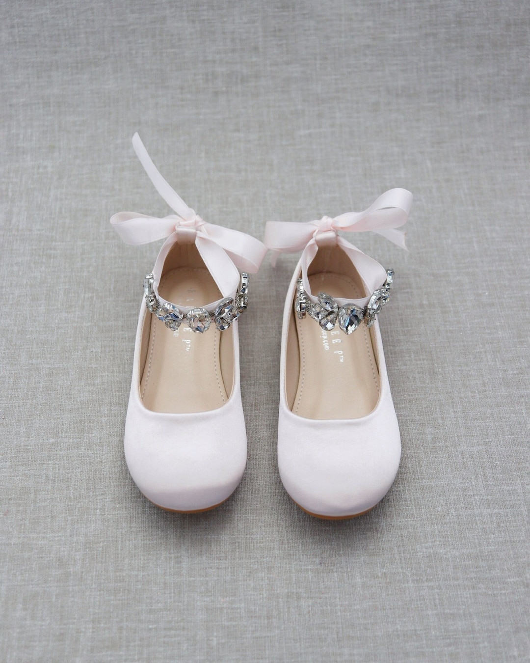 Dusty Pink Satin Flats With NAVETTE CLUSTER RHINESTONES on