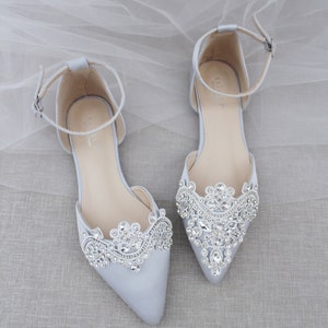 Silver satin shoes hotsell
