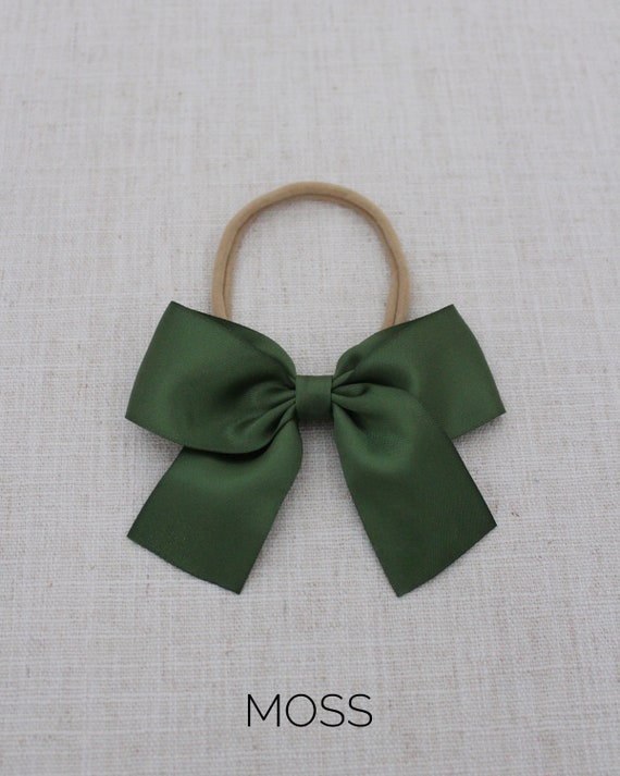 2 Satin-Haarspangen Mit Schleife, 7,6 Cm – Eleganter Grüner Farbton Für Kleine Mädchen