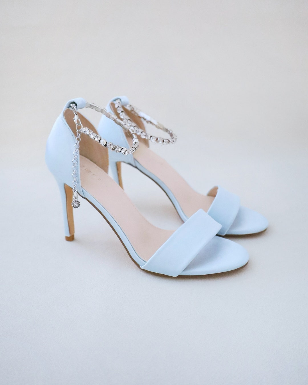 Light Blue Satin High Heel Wedding Sandals With Eternity Rhinestones ...