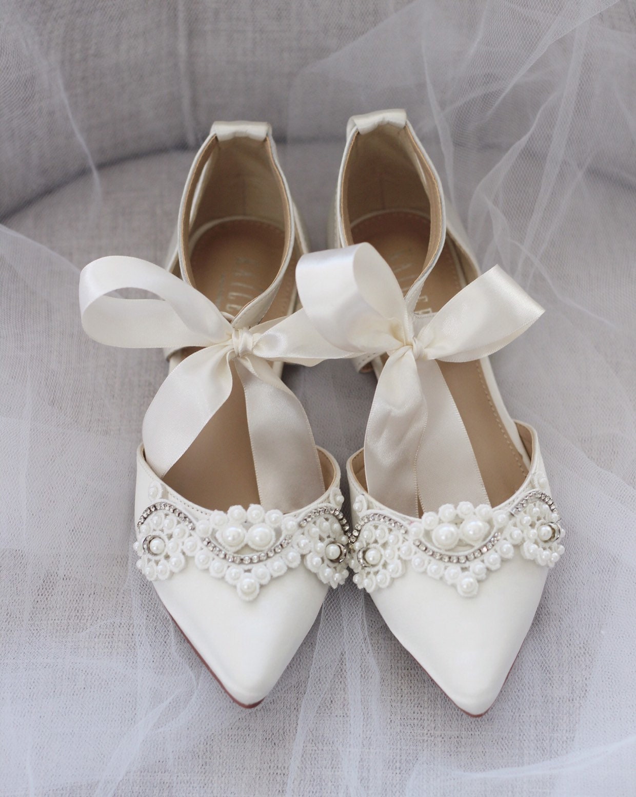 Ivory satin flats for wedding Clearance