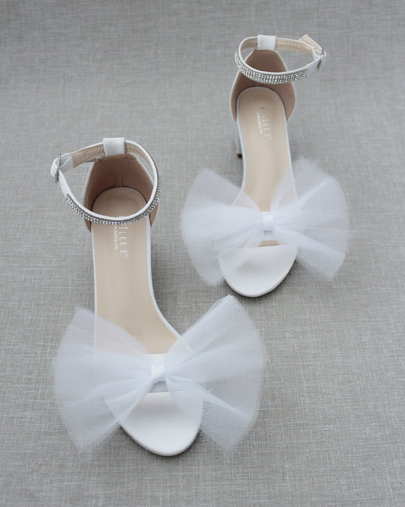 white satin block heel