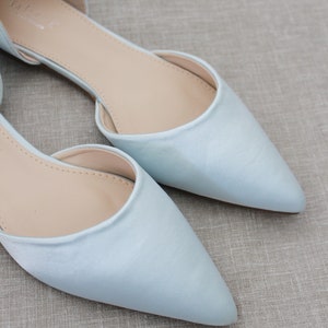 Light Blue Satin Pointy Toe flats with Satin ANKLE TIE Or BALLERINA Lace Up, Wedding Shoes, Something Blue, Blue Bridesmaids Shoes image 5